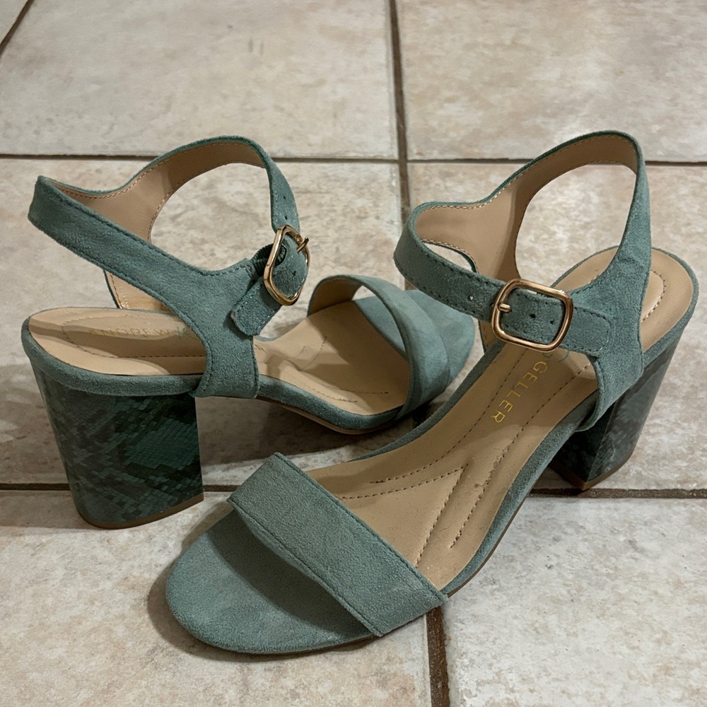 Andrew Geller Teal Block Heel Sandals